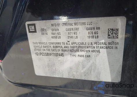 2015 Chevrolet Cruze 1Lt Auto from USA, damaged, VIN 1G1PC5SB9F7107445